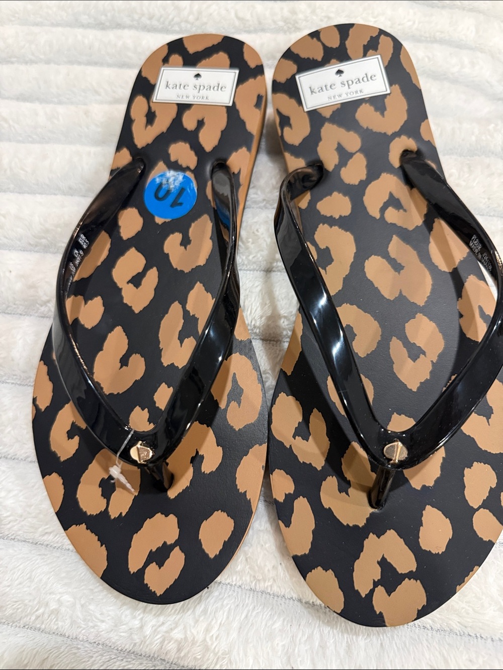 kate spade Black & Tan Leopard Print Jelly Flip Flops
